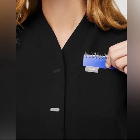 Figs Suswe Black Button Down Scrub Top - Picture 2 of 5